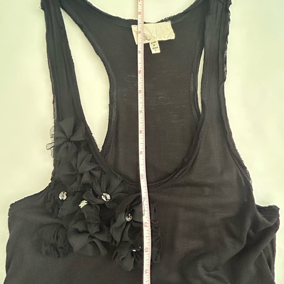 Lush Brand Black Flowy Tank Top Tunic Flower Embellished Sz XS/SM 100% Rayon - Picture 12 of 15